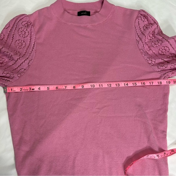 ontwelfth Floral Lace Puff Sleeve Ribbed Knit Short Sleeve Cotton Sweater Sz L - Picture 15 of 15